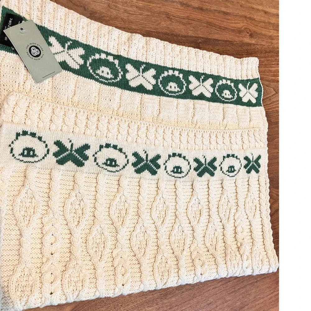 The Irish Store Aran Baby Blanket Merino Wool Cream Green Sheep Shamrock Ireland